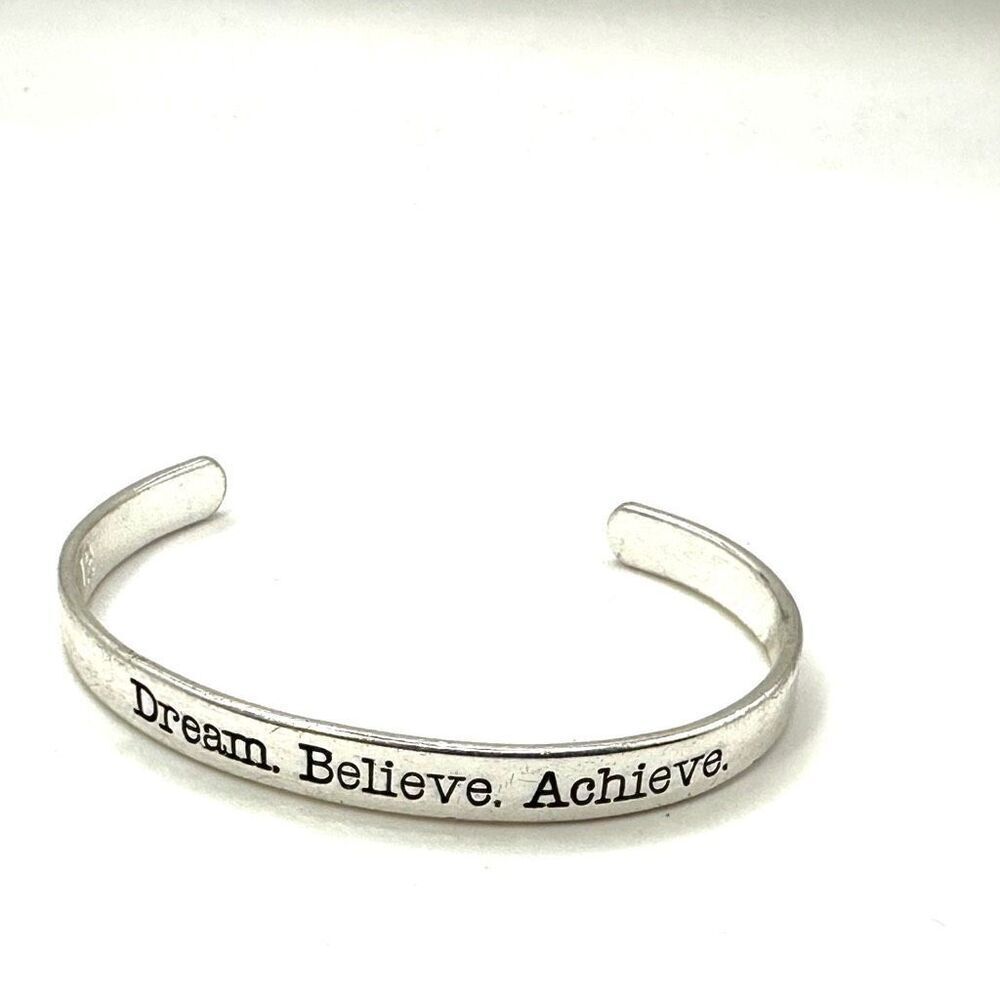12 dream believe achieve silver tone cuff bracelet